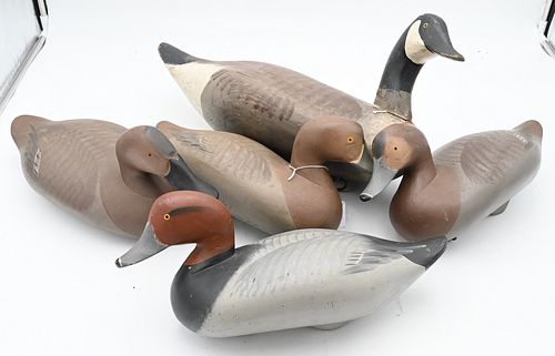 FIVE MADISON MITCHELL CARVED DECOYS
