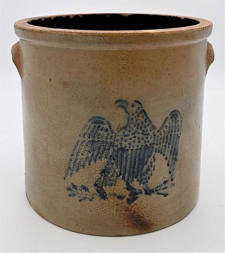 TWO GALLON STONEWARE CROCK HAVING BLUE