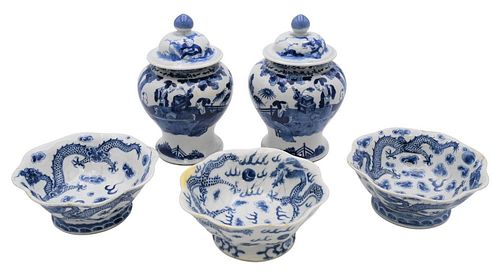 FIVE PIECE CHINESE BLUE AND WHITE