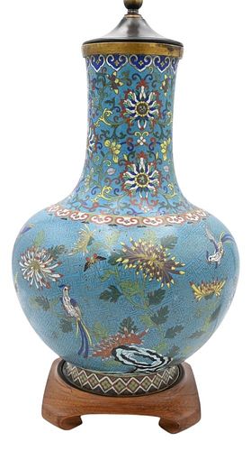 LARGE CLOISONNE VASE HAVING WILDFLOWERS,