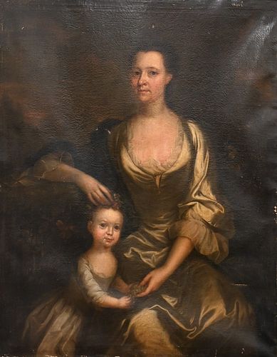 PORTRAIT OF MOTHER AND CHILD HOLDING