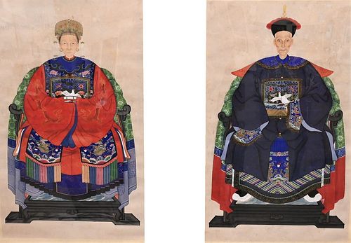 TWO LARGE CHINESE ANCESTRAL PORTRAITS