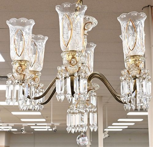 SIX LIGHT BRASS AND CRYSTAL CHANDELIERHAVING 3784f0