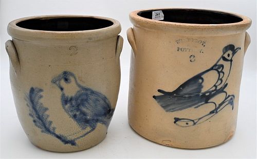 TWO STONEWARE CROCKS EACH HAVING COBALT