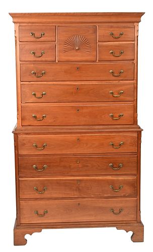 CHIPPENDALE CHERRY CHEST ON CHEST