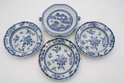 FOUR CHINESE BLUE AND WHITE PLATES