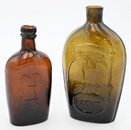TWO FLASKS TO INCLUDE KEENE GLASSWORKS 3785aa