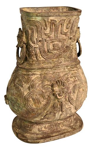 LARGE CHINESE BRONZE VASE HAVING ARCHAIC