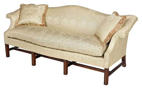 CHIPPENDALE STYLE SILK DAMASK UPHOLSTERED