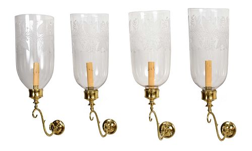 SET OF FOUR EARLY BRASS AND GLASS 378739