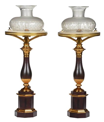 PAIR OF FRENCH AUBERGINE TOLE SINUMBRA