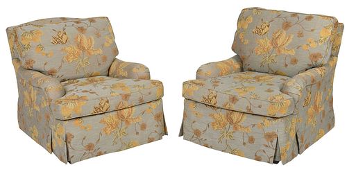 PAIR MODERN BLUE AND YELLOW UPHOLSTERED