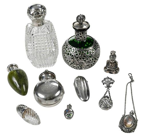 TEN SILVER AND SILVER MOUNTED PERFUMES19th 37879e