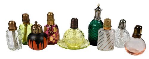 NINE FRENCH GLASS AND POTTERY PERFUME