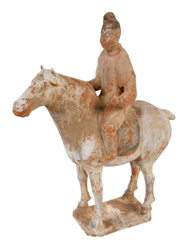 EARLY CHINESE POTTERY HORSE AND