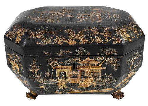 CHINESE EXPORT PAPIER MACHE TEA CADDY19th