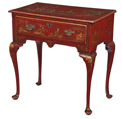 DIMINUTIVE QUEEN ANNE RED JAPANNED 3787fd