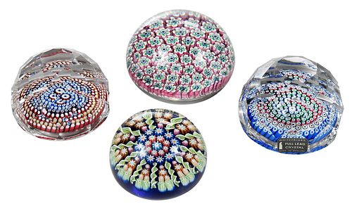 FOUR MILLEFIORI GLASS PAPERWEIGHTS20th 37883c