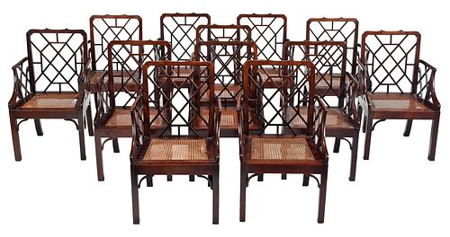 RARE SET OF 12 CHIPPENDALE MAHOGANY