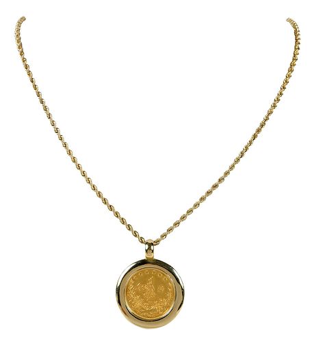GOLD NECKLACE WITH COIN PENDANTpendant 37884a