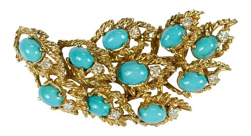 14KT TURQUOISE AND DIAMOND BROOCHand 37886f