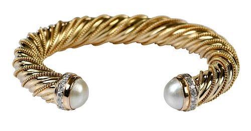 14KT. DIAMOND & PEARL BRACELETcuff,