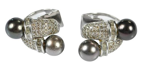 14KT PEARL AND DIAMOND EARRINGSeach 37887f