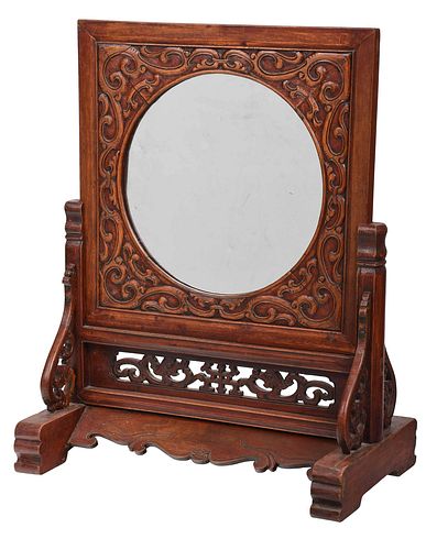 CHINESE CARVED WOOD TABLETOP MIRROR