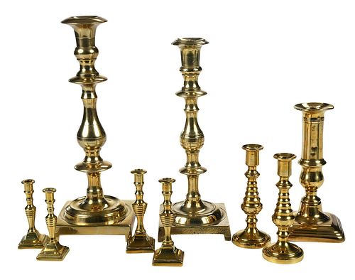 THREE PAIRS OF BRASS TAPER CANDLESTICKS 37897d