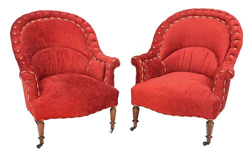 PAIR REGENCY STYLE TUFTED UPHOLSTERED