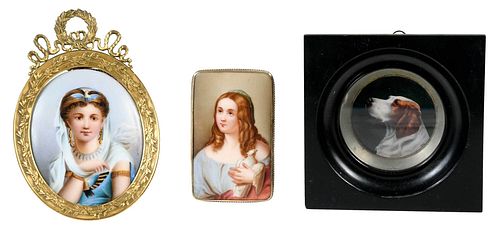 THREE HAND PAINTED MINIATURE PORTRAITS19th 20th 3789d1