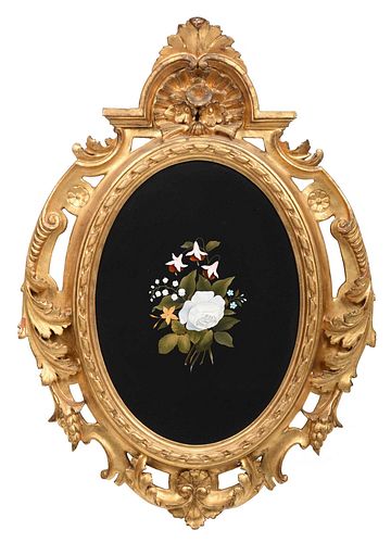 ITALIAN PIETRA DURA PLAQUE IN GILTWOOD 3789f9