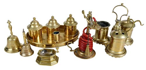 GROUP OF SIX EARLY BRASS DESK OBJECTSBritish,