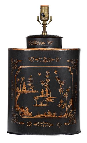 TOLE TEA CANISTER LAMP IN THE CHINESE