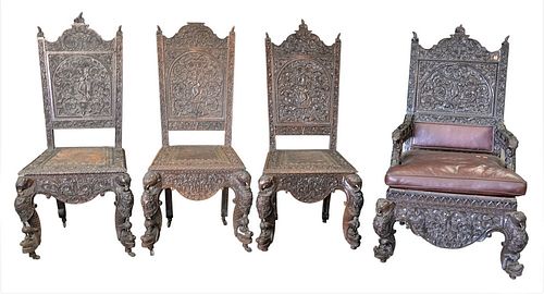 SET OF FOUR ANGLO-INDIAN CHAIRS,