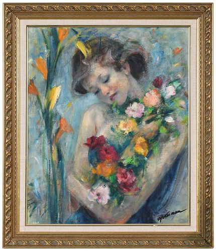 YOUNG WOMAN WITH FLOWERS American  376406