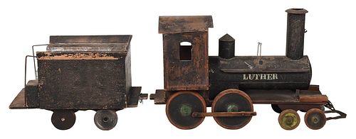 LARGE FOLK ART WOOD MODEL TRAINAmerican  376430