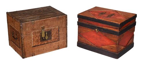 TWO PAINT DECORATED FOLK ART BOXES19th