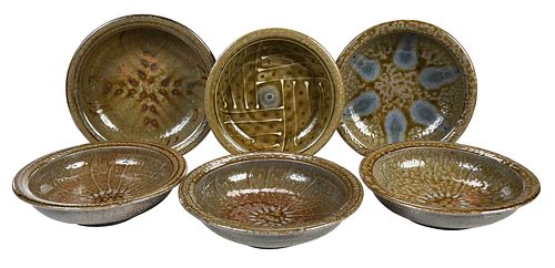 SIX MARK HEWITT RIMMED BOWLS(Pittsboro,