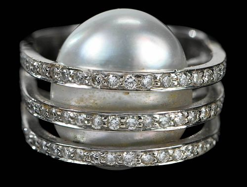 18KT PEARL AND DIAMOND RINGone 37653b