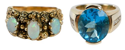 TWO 14KT. GEMSTONE RINGSoval blue