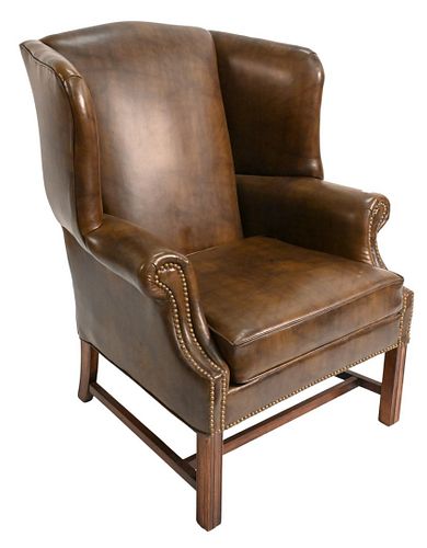 BROWN VINYL WING CHAIRBrown Vinyl 37662a