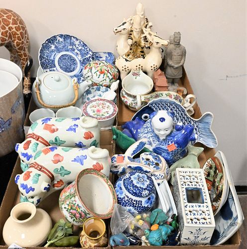 FOUR TRAY LOTS OF PORCELAIN AND