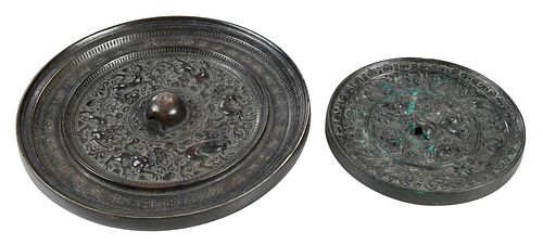 TWO CHINESE BRONZE HAND MIRRORSround 376670