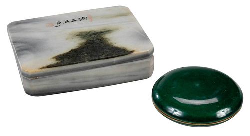 TWO CHINESE DESK ITEMS, INK STONE AND