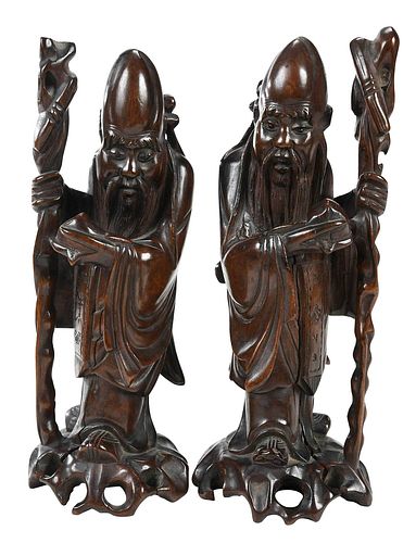 PAIR OF CHINESE SHOU LAO CARVED 376678