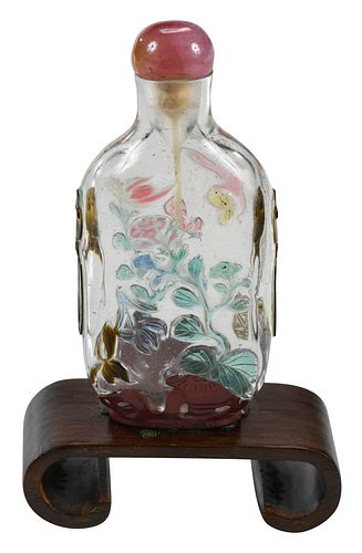 CHINESE GLASS OVERLAY SNUFF BOTTLEclear