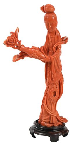 CHINESE CARVED CORAL FEMALE FIGUREorange 37668a