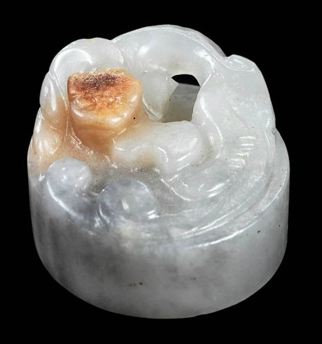 CHINESE ROUND JADE SEAL WITH CHILONGpale