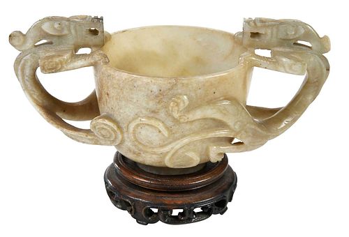 CHINESE HARDSTONE TWO HANDLED DRAGON